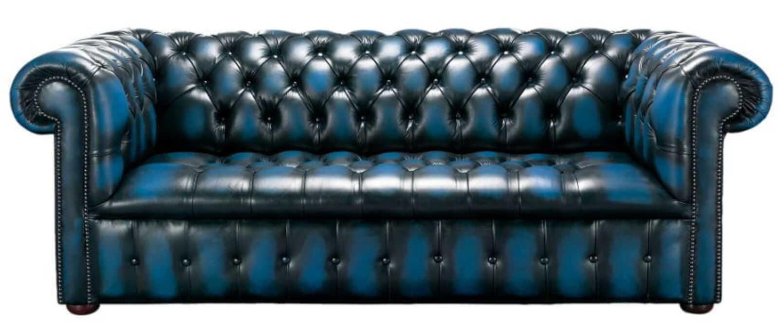 Product photograph of Chesterfield Edwardian 3 Seater Buttoned Seat Sofa Antique Blue Leather from Designer Sofas 4U