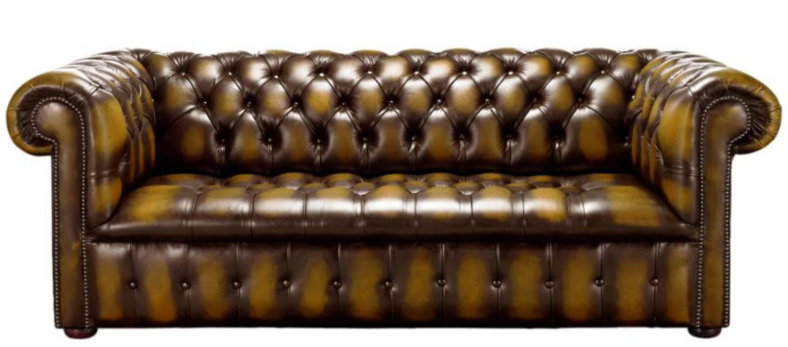 Product photograph of Chesterfield Edwardian 3 Seater Buttoned Seat Sofa Antique Gold Leather from Designer Sofas 4U