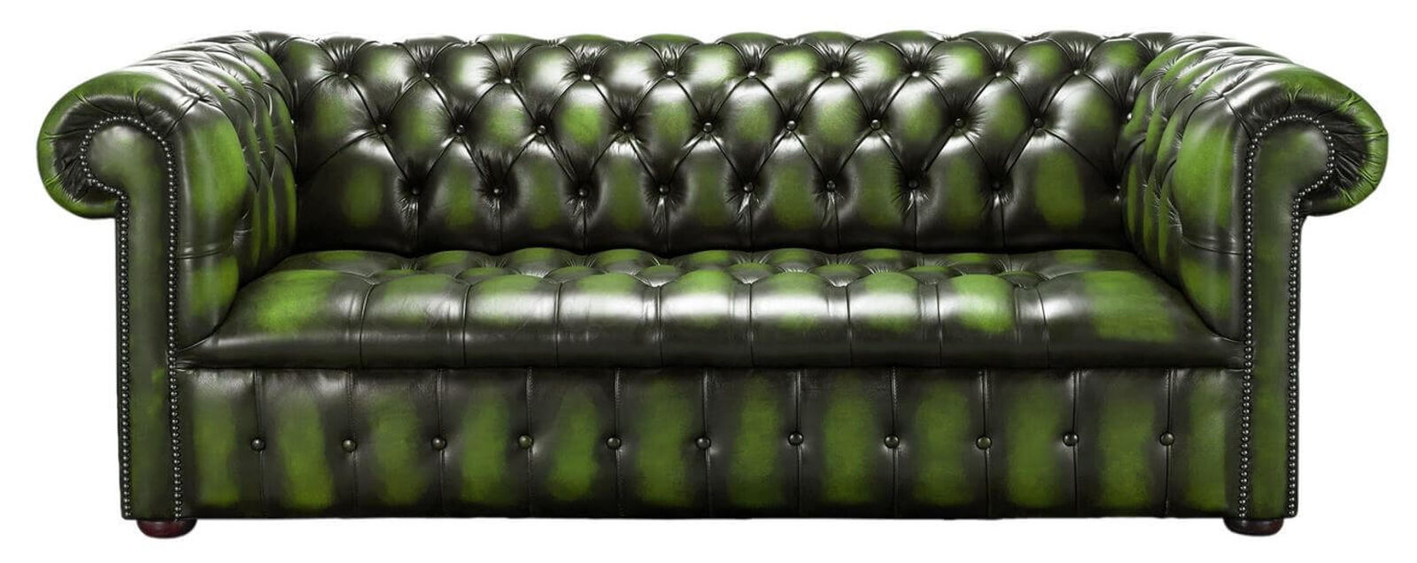 Product photograph of Chesterfield Edwardian 3 Seater Buttoned Seat Sofa Antique Green Leather from Designer Sofas 4U