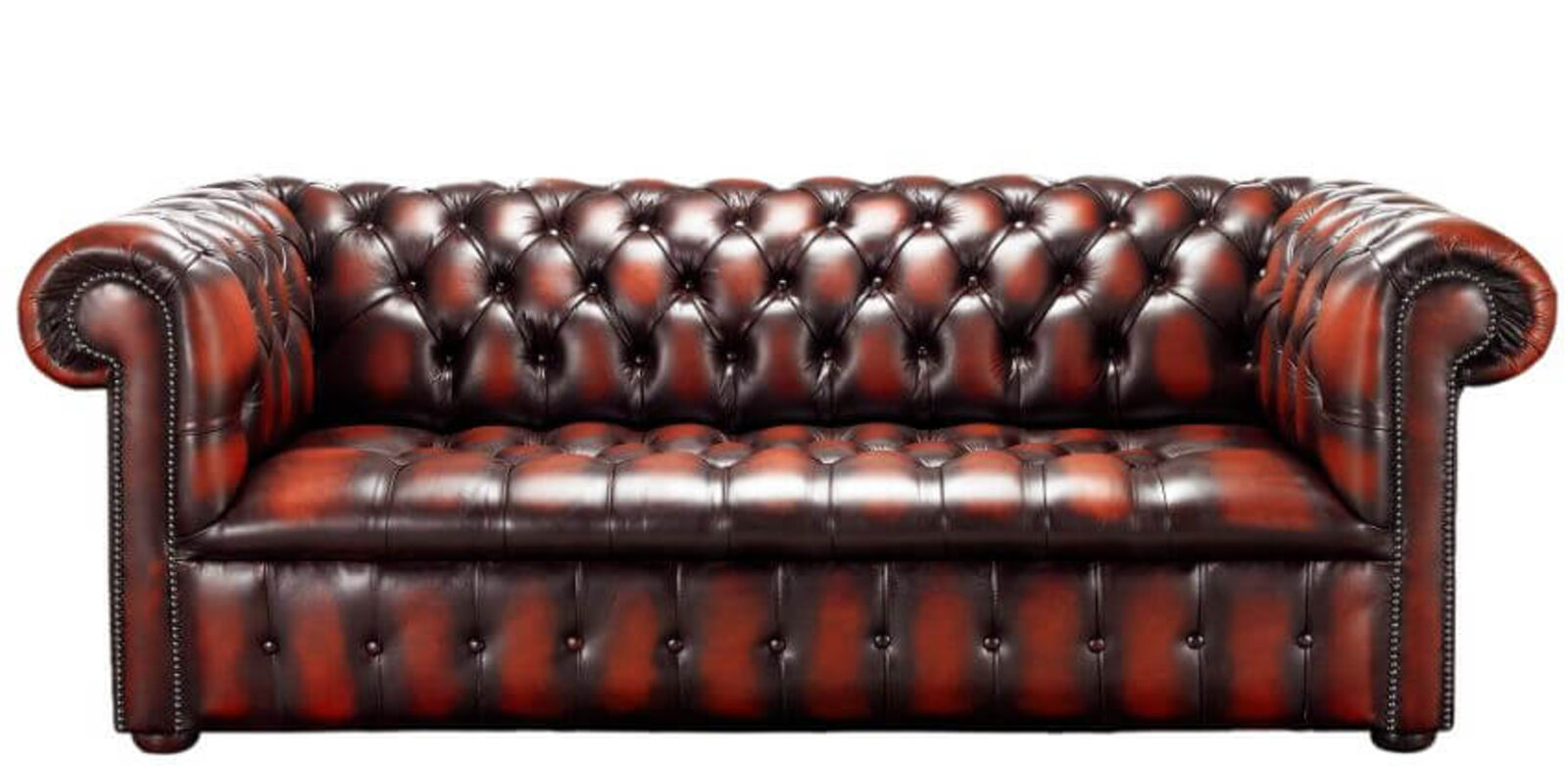 Product photograph of Chesterfield Edwardian 3 Seater Buttoned Seat Sofa Antique Light Rust Leather from Designer Sofas 4U
