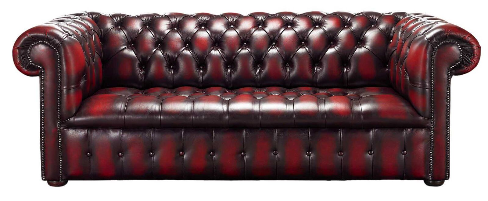 Product photograph of Chesterfield Edwardian 3 Seater Buttoned Seat Sofa Antique Oxblood Leather from Designer Sofas 4U