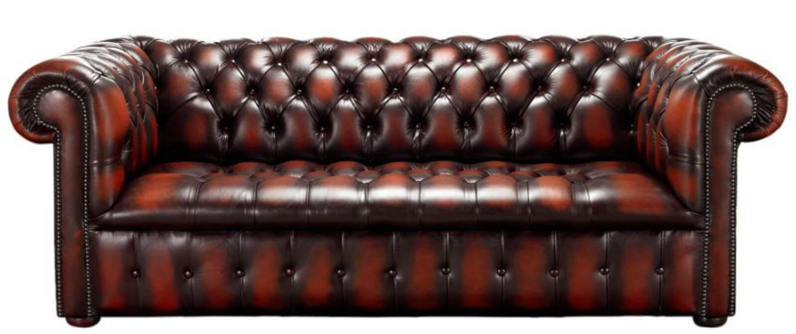 Product photograph of Chesterfield Edwardian 3 Seater Buttoned Seat Sofa Antique Rust Leather from Designer Sofas 4U