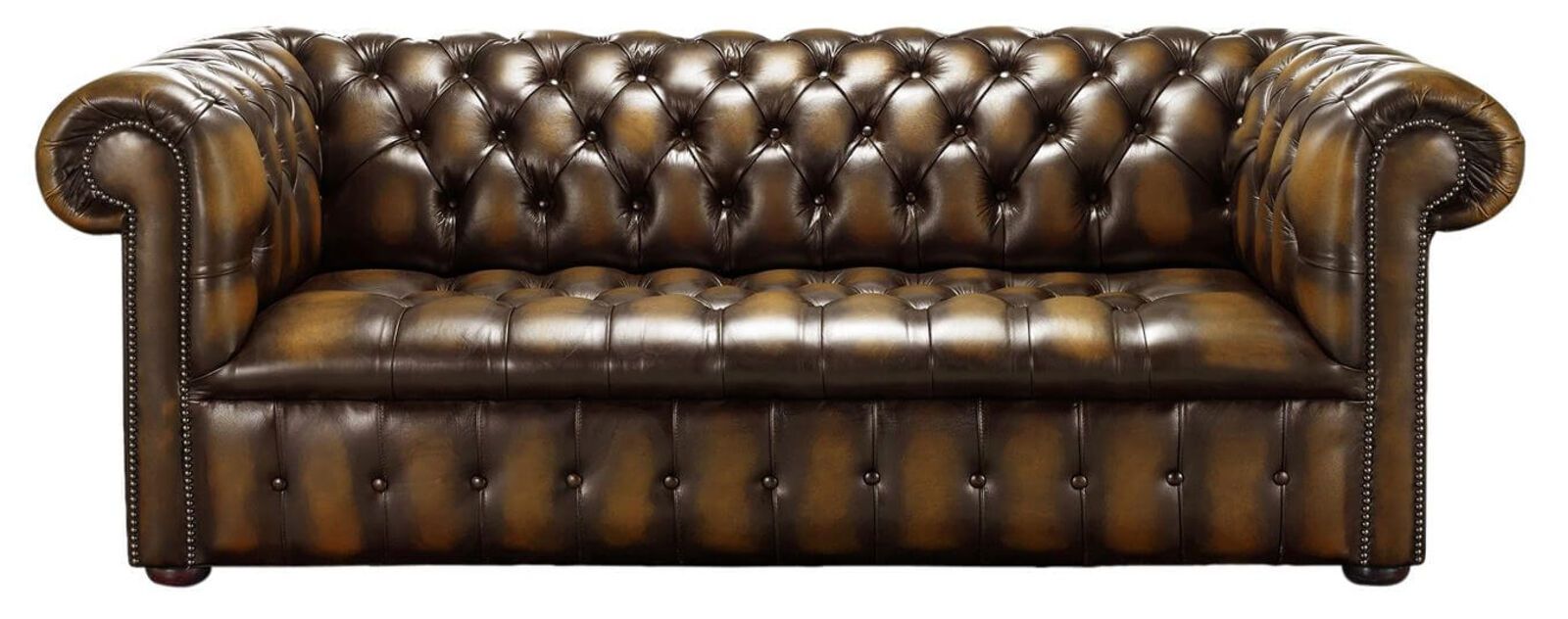 Product photograph of Chesterfield Edwardian 3 Seater Buttoned Seat Sofa Antique Tan Leather from Designer Sofas 4U