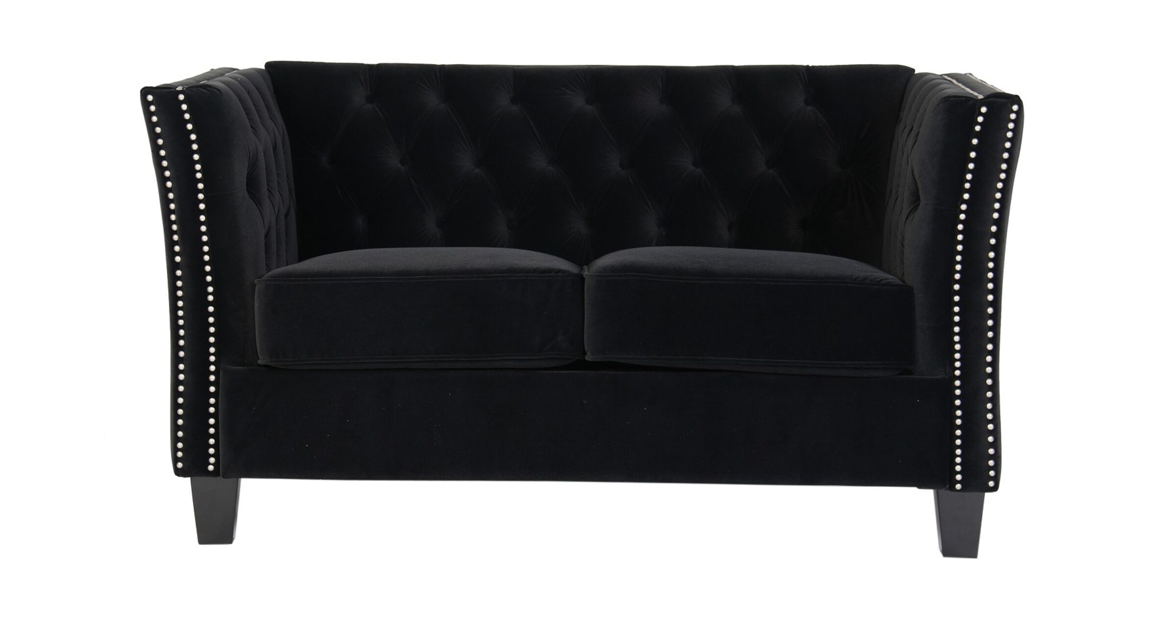 Chesterfield York 2 Seater Flat Pack Sofa Black Velvet Designer Sofas 4U