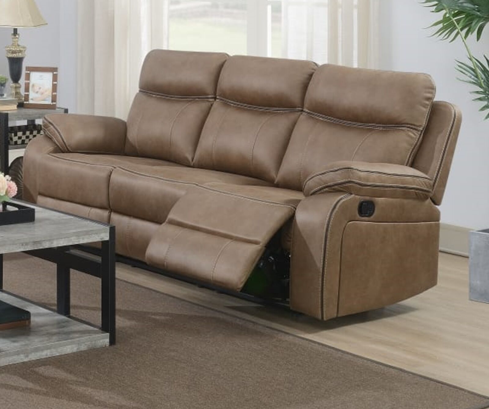 Product photograph of Jacob 3 Seater Reclining Cinema Console Sofa Tan from Designer Sofas 4U