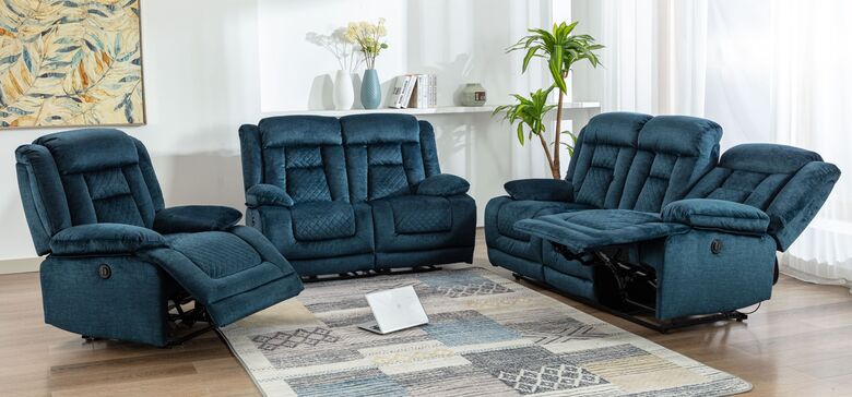 Kensley Recliner Elegant Ocean Blue Fabric Armchair