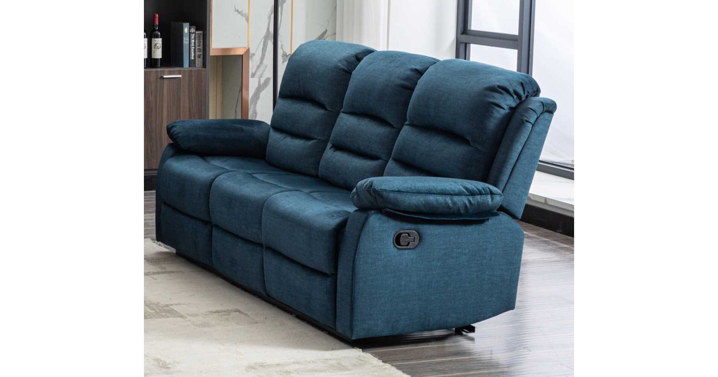 Kensley Recliner Elegant Ocean Blue Fabric Armchair