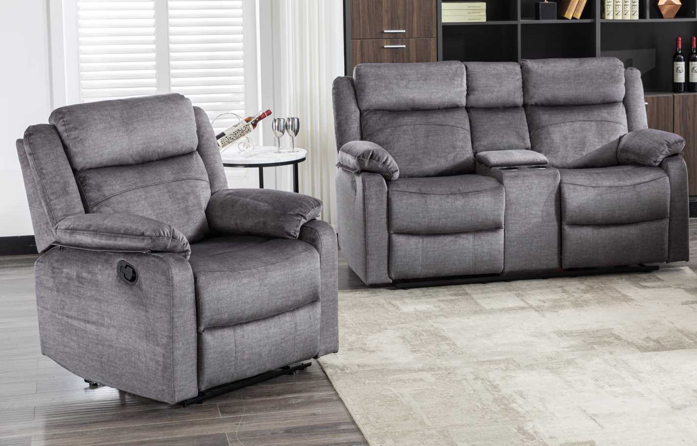 Reggie 2+1 Reclining Sofa Suite Graphite Grey Fabric | Designer Sofas 4U