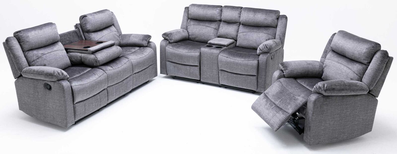 Product photograph of Reggie 3 2 1 Reclining Sofa Suite Graphite Grey Fabric from Designer Sofas 4U