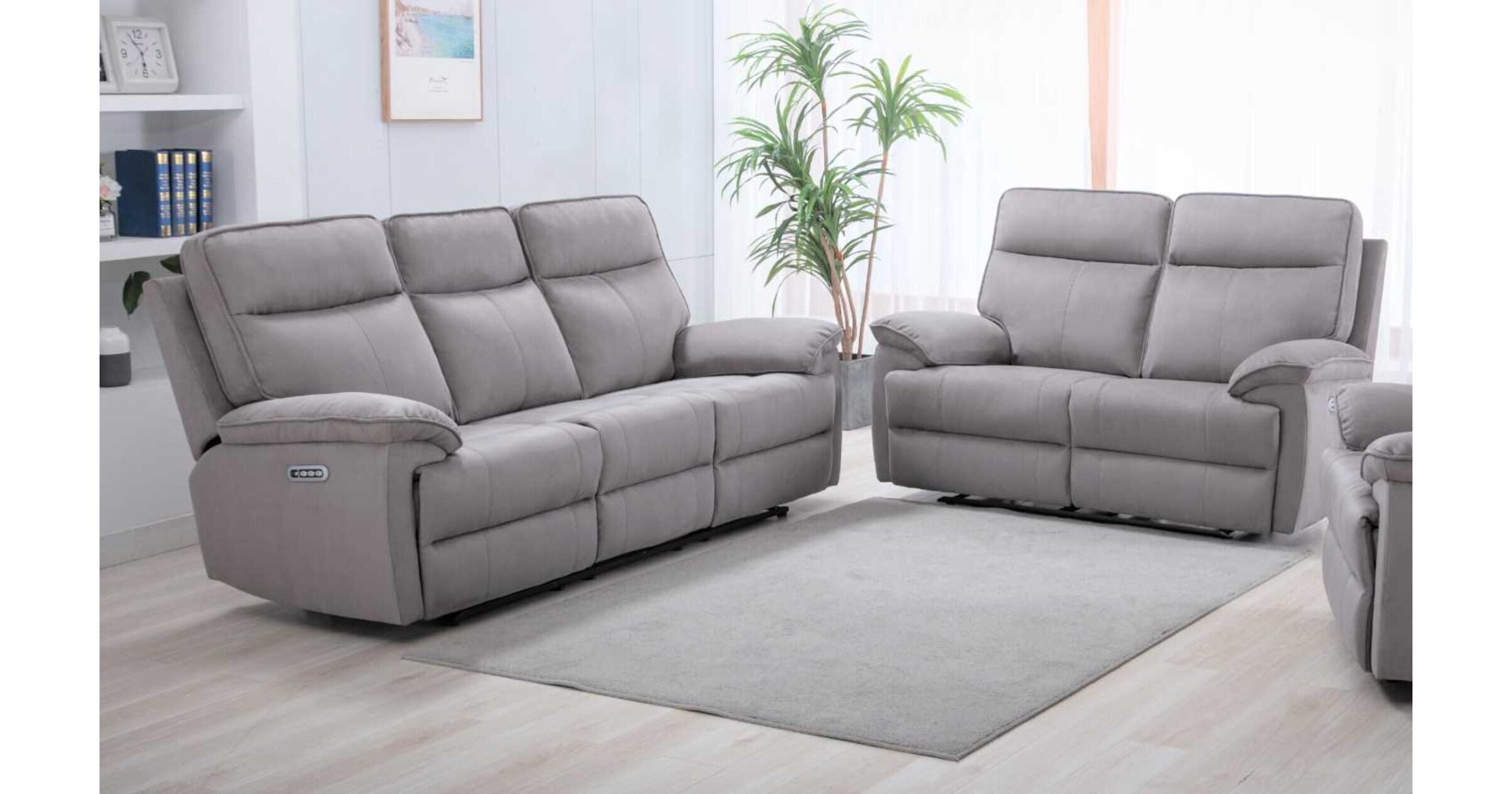 Valencia 3+2 Electric Recliner Beige Fabric Sofa Suite 