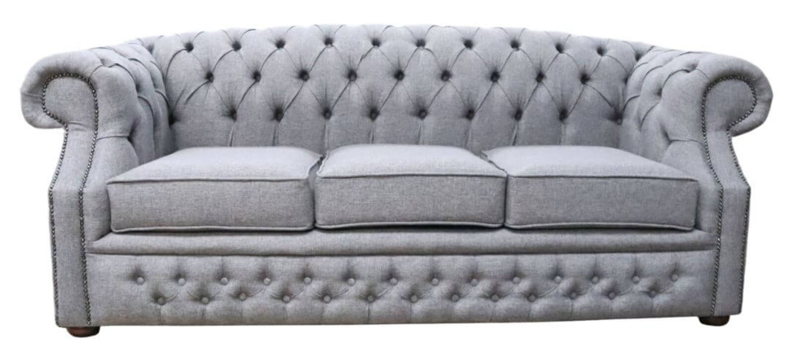 Product photograph of Chesterfield Buckingham 3 Seater Sofa Gleneagles Plain Silver Fabric from Designer Sofas 4U