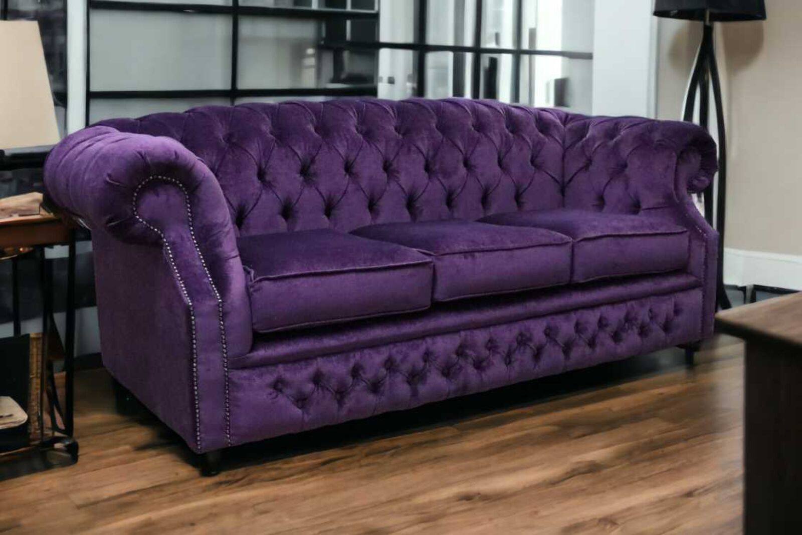 Product photograph of Chesterfield Buckingham 3 Seater Sofa Velluto Amethyst Fabric from Designer Sofas 4U