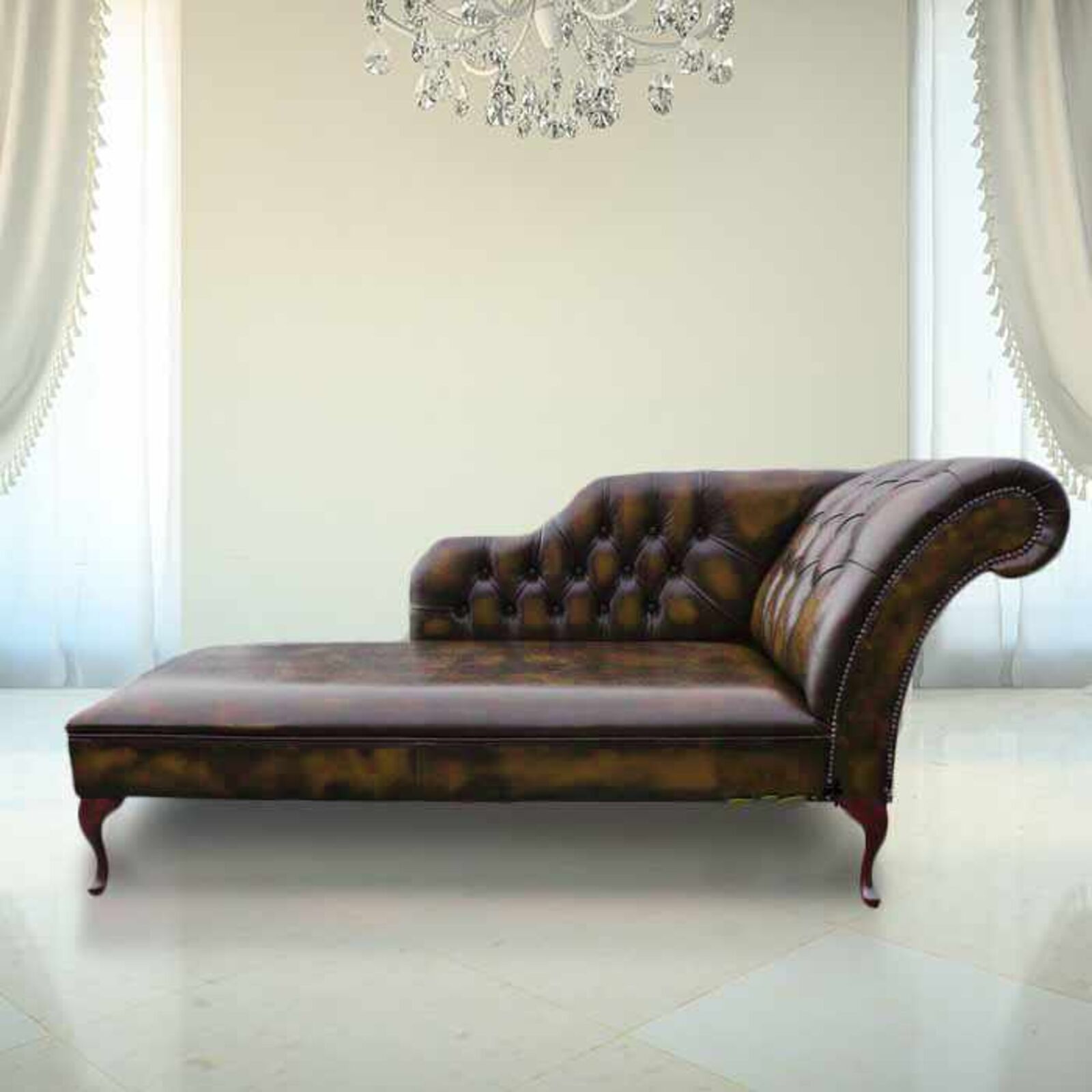 Product photograph of Chesterfield Leather Chaise Lounge Day Bed Antique Tan Stock from Designer Sofas 4U