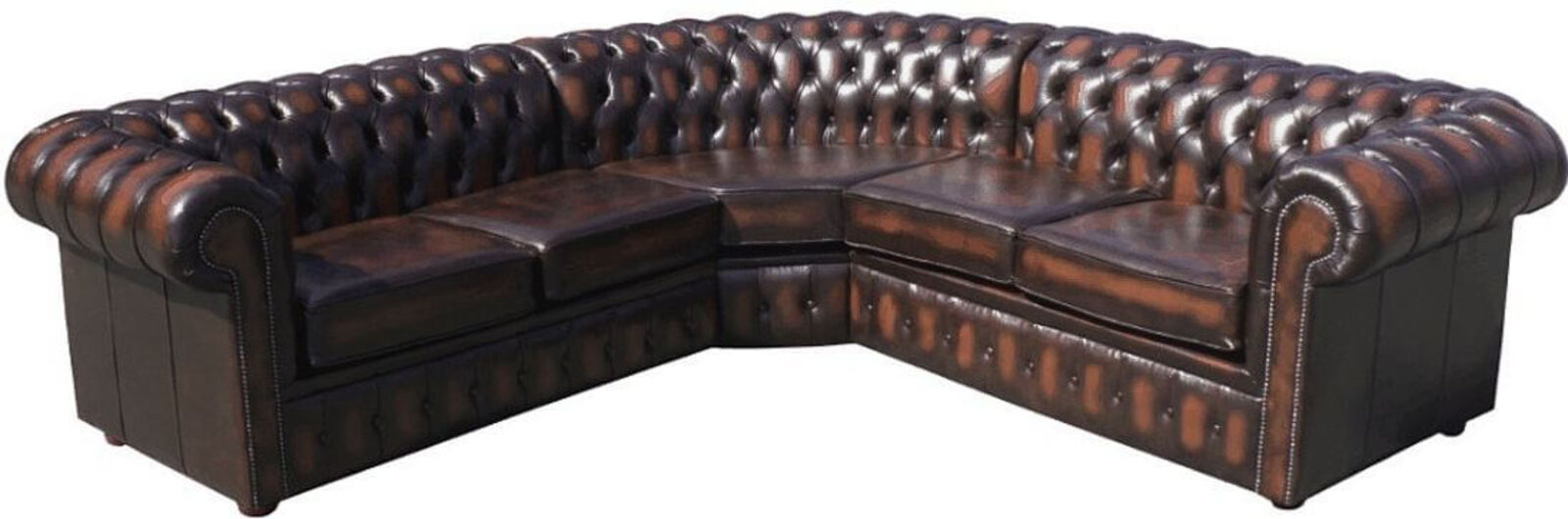 Product photograph of Chesterfield 2 Seater Corner 2 Seater Corner Sofa Unit Antique Brown Real Leather from Designer Sofas 4U