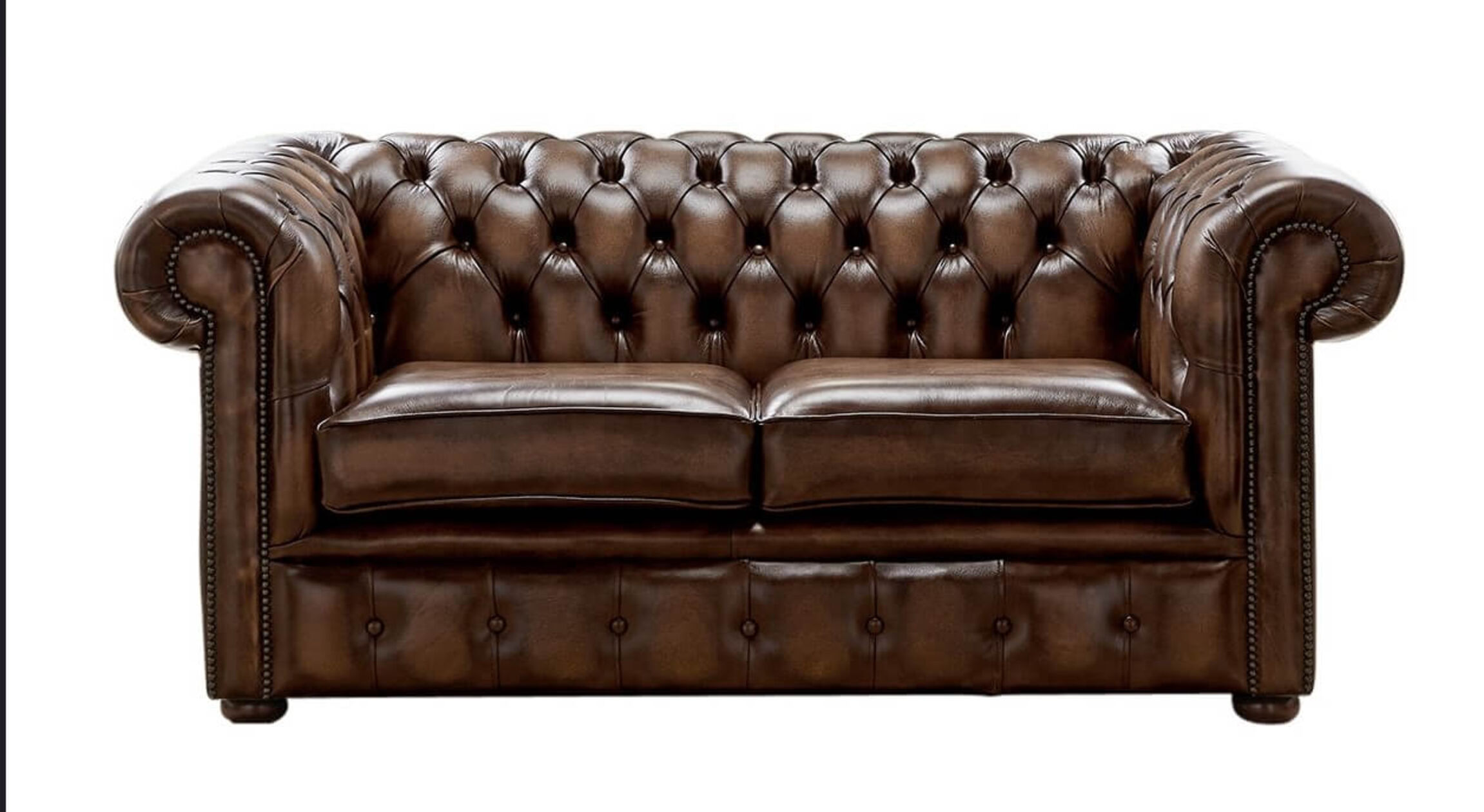 Antique Brown Chesterfield 2 Seater Leather Sofa Settee.|DesignerSofas4U