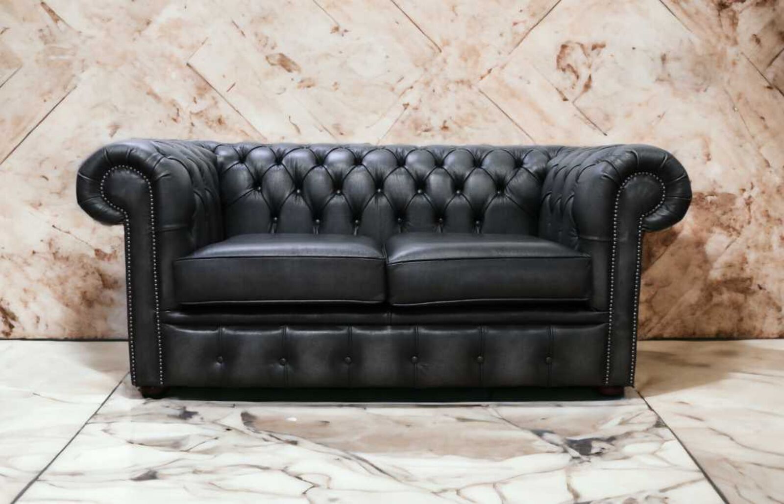 Product photograph of Chesterfield 2 Seater Antique Grey Leather Sofa Settee from Designer Sofas 4U