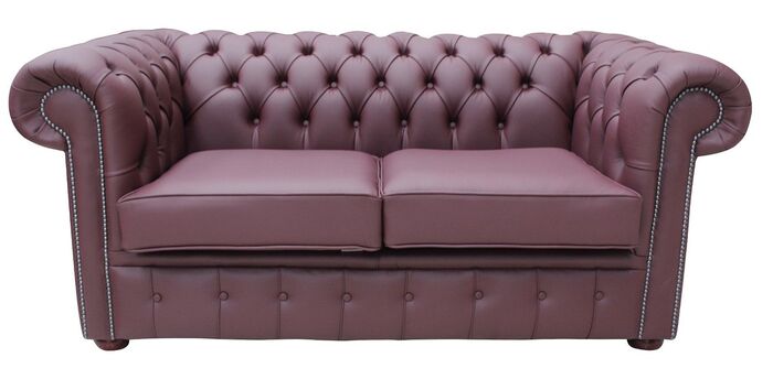 Chesterfield 2 Seater Sofa Settee Shelly Burgandy Leather