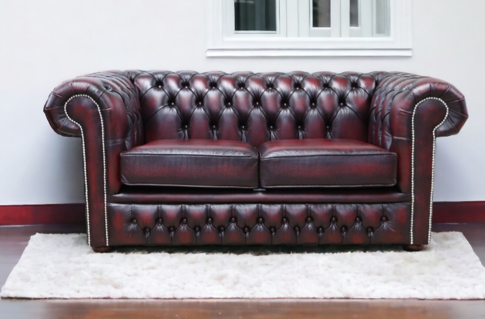 Product photograph of Chesterfield Winchester 2 Seater Antique Oxblood Leather Sofa Settee from Designer Sofas 4U