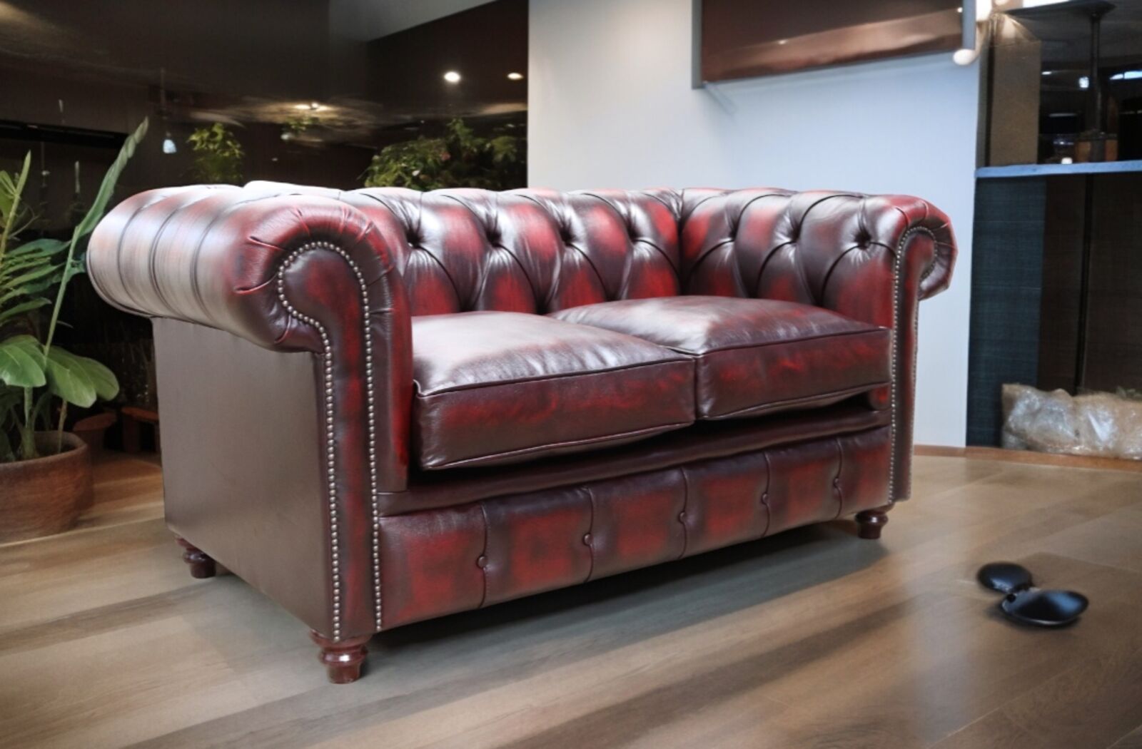 Product photograph of Duke Chesterfield 2 Seater Sofa Settee Antique Oxblood Leather from Designer Sofas 4U