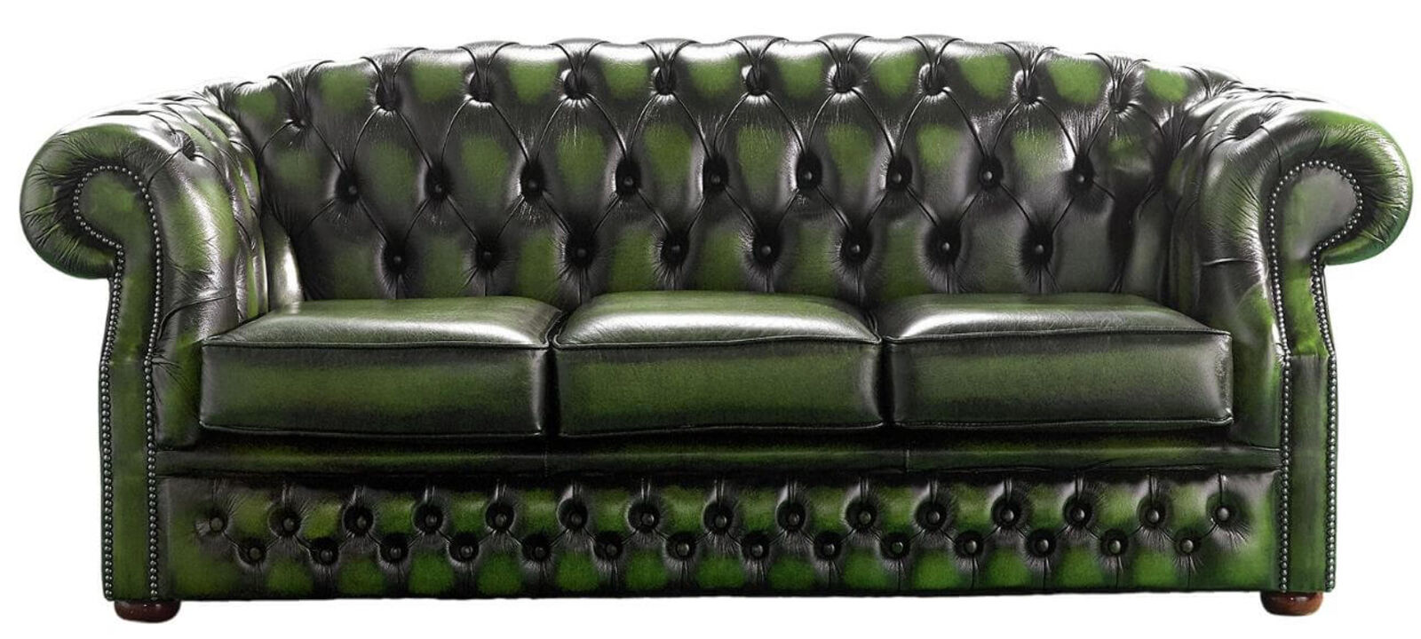 Product photograph of Chesterfield Handmade Buckingham 3 Seater Antique Green Leather Sofa from Designer Sofas 4U