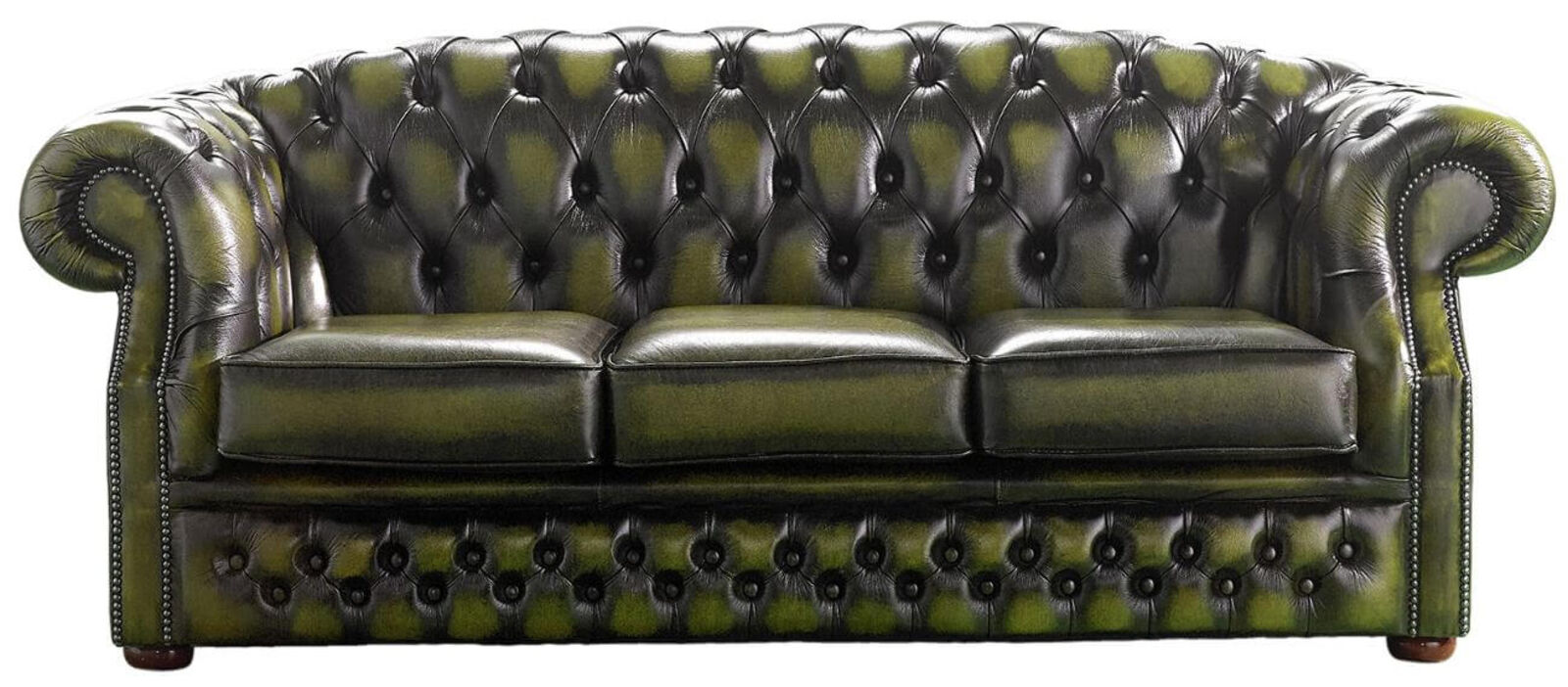 Product photograph of Chesterfield Handmade Buckingham 3 Seater Antique Olive Leather Sofa from Designer Sofas 4U