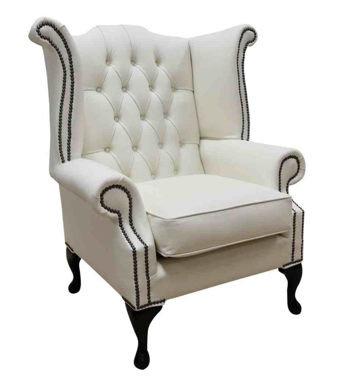 Product photograph of Chesterfield Cream Leather Wing Chair from Designer Sofas 4U