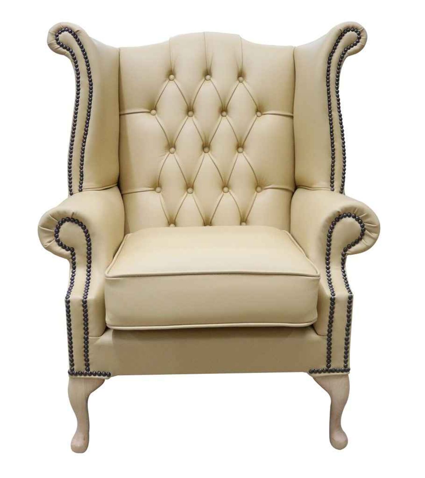 Product photograph of Chesterfield Georgian Queen Anne High Back Wing Chair Angel Yellow Leather from Designer Sofas 4U