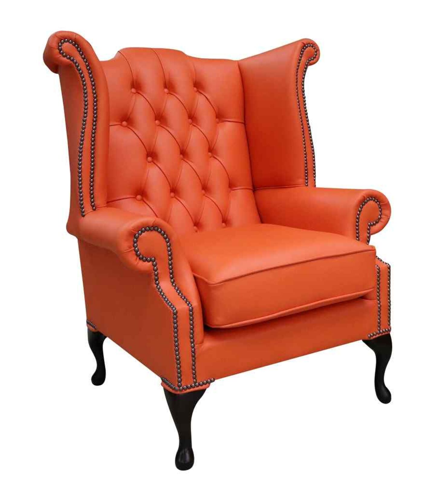 Product photograph of Shelly Firestone Leather Chesterfield Queen Anne High Back Wing Chair Designersofas4u from Designer Sofas 4U