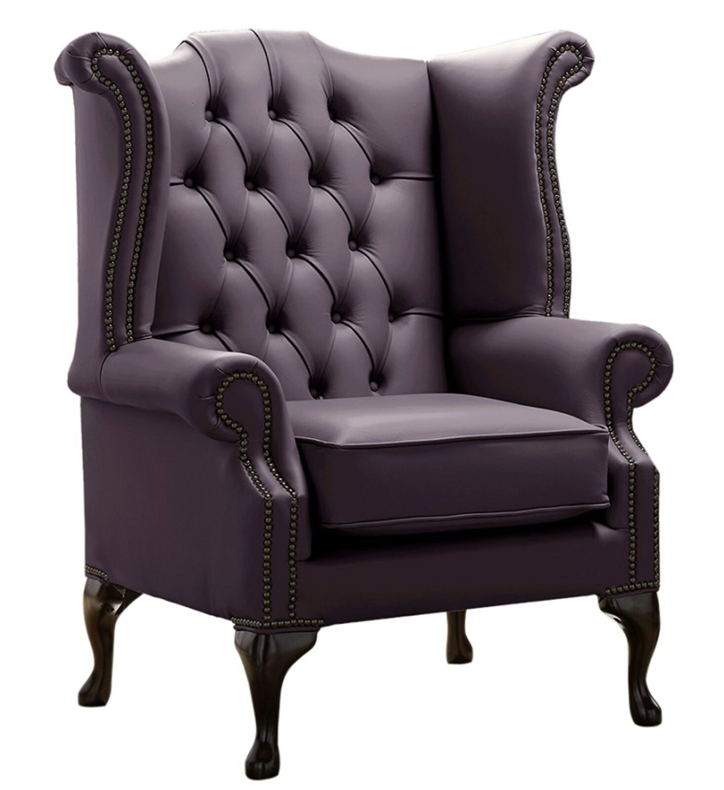Product photograph of Chesterfield Queen Anne High Back Wing Chair Shelly Amethyst Leather from Designer Sofas 4U