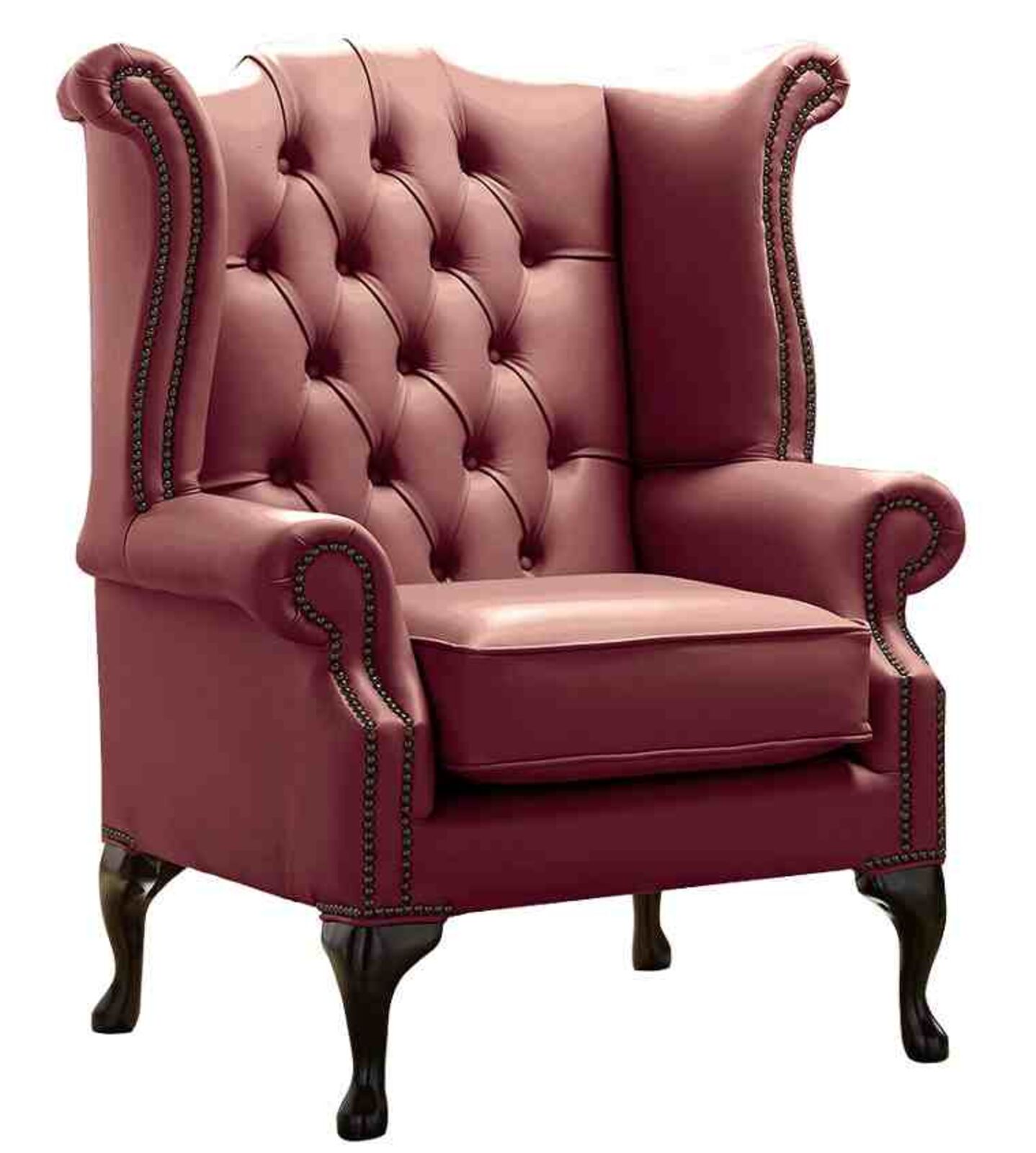 Product photograph of Chesterfield Queen Anne High Back Wing Chair Shelly Burgandy Leather from Designer Sofas 4U