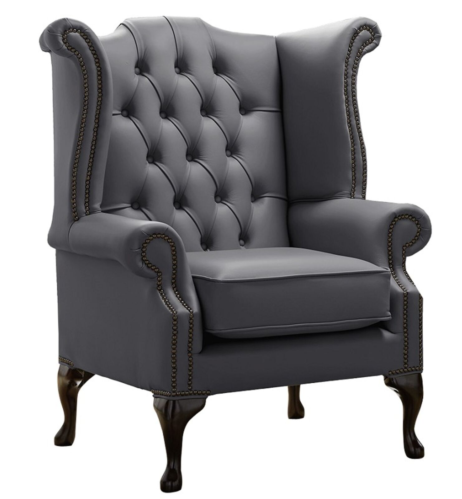 Product photograph of Chesterfield Queen Anne High Back Wing Chair Shelly Burnt Oak Leather from Designer Sofas 4U