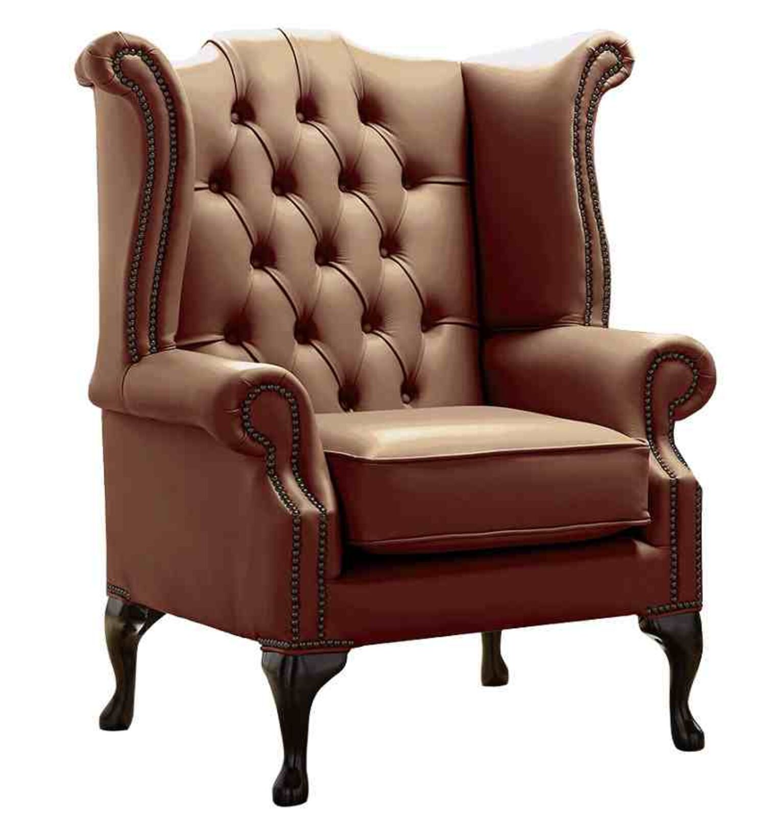 Product photograph of Chesterfield Queen Anne High Back Wing Chair Shelly Castagna Leather from Designer Sofas 4U