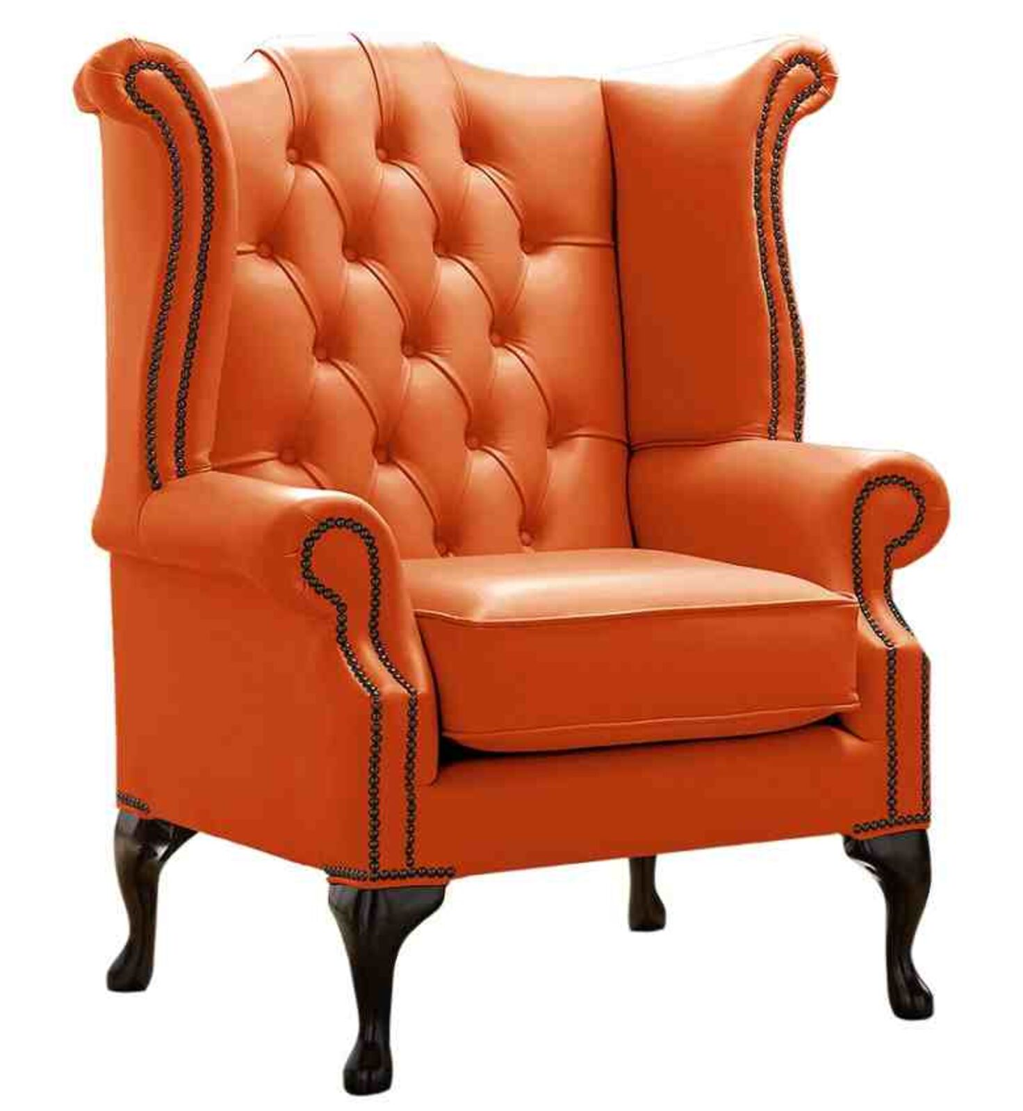 Product photograph of Chesterfield Queen Anne High Back Wing Chair Shelly Firestone Leather from Designer Sofas 4U