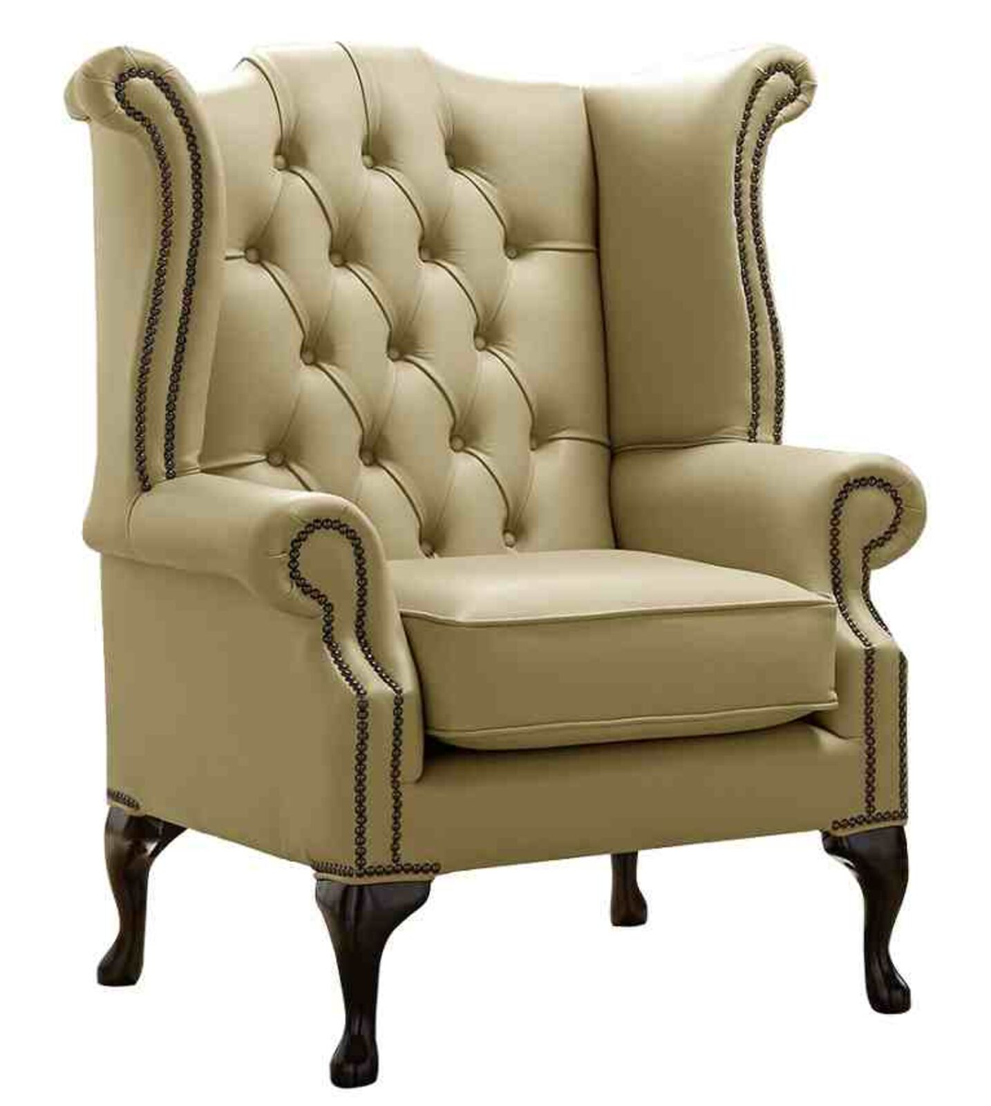 Product photograph of Chesterfield Queen Anne High Back Wing Chair Shelly Golders Green Leather from Designer Sofas 4U