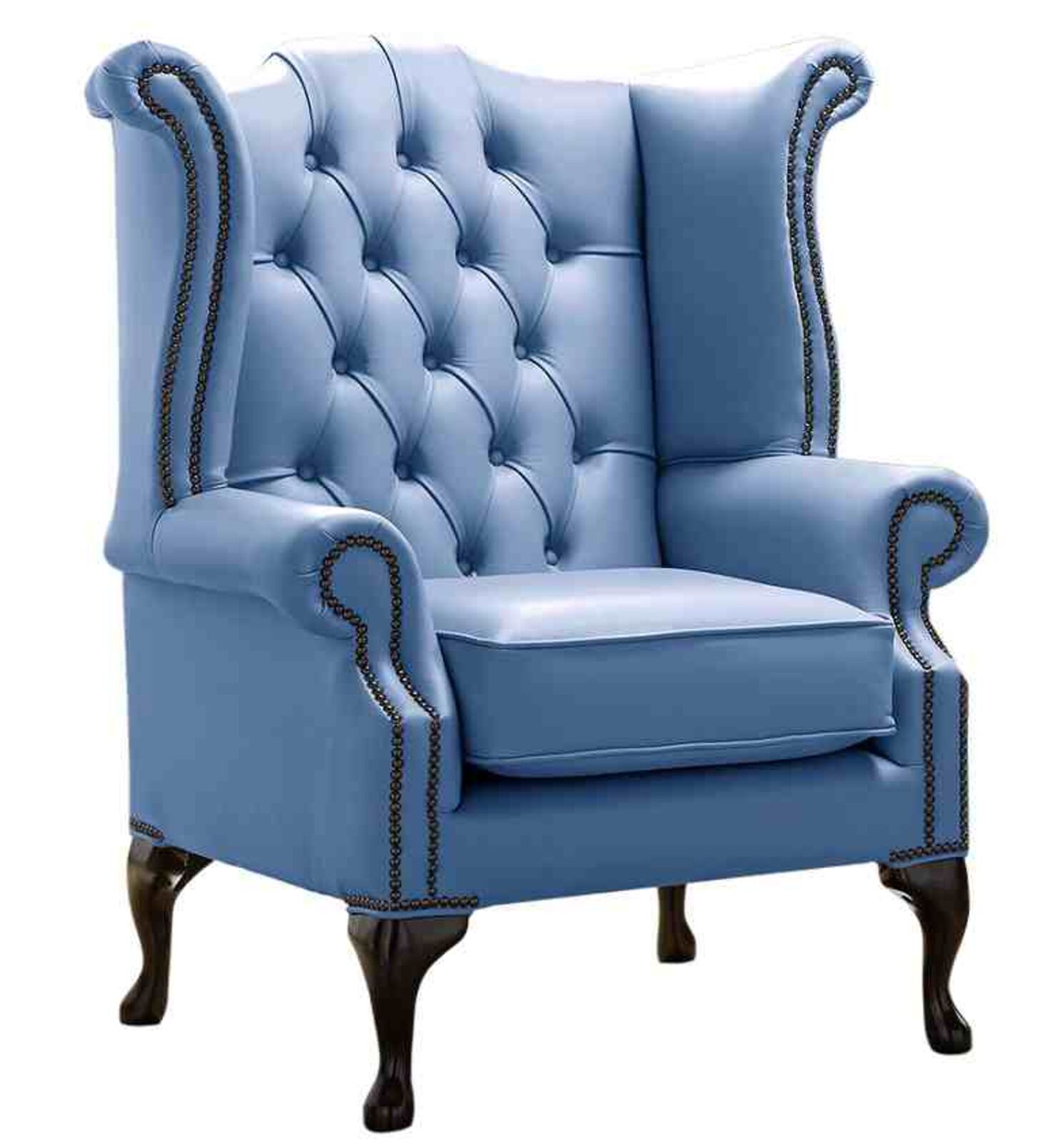 Product photograph of Chesterfield Queen Anne High Back Wing Chair Shelly Iceblast Leather from Designer Sofas 4U