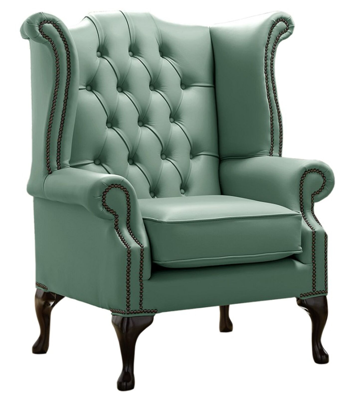 Product photograph of Chesterfield Queen Anne High Back Wing Chair Shelly Lichen Leather from Designer Sofas 4U