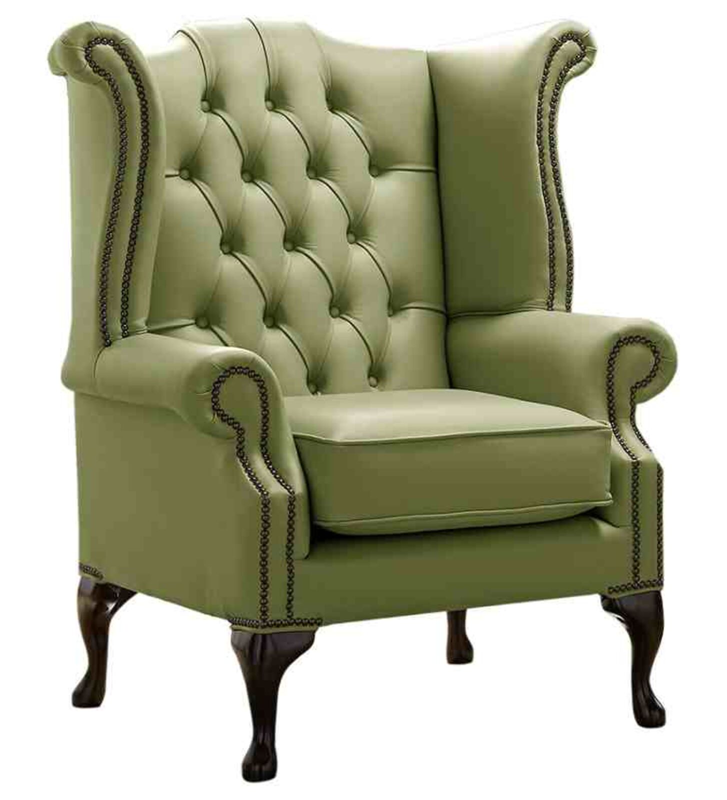 Product photograph of Chesterfield Queen Anne High Back Wing Chair Shelly Mountain Tree Leather from Designer Sofas 4U