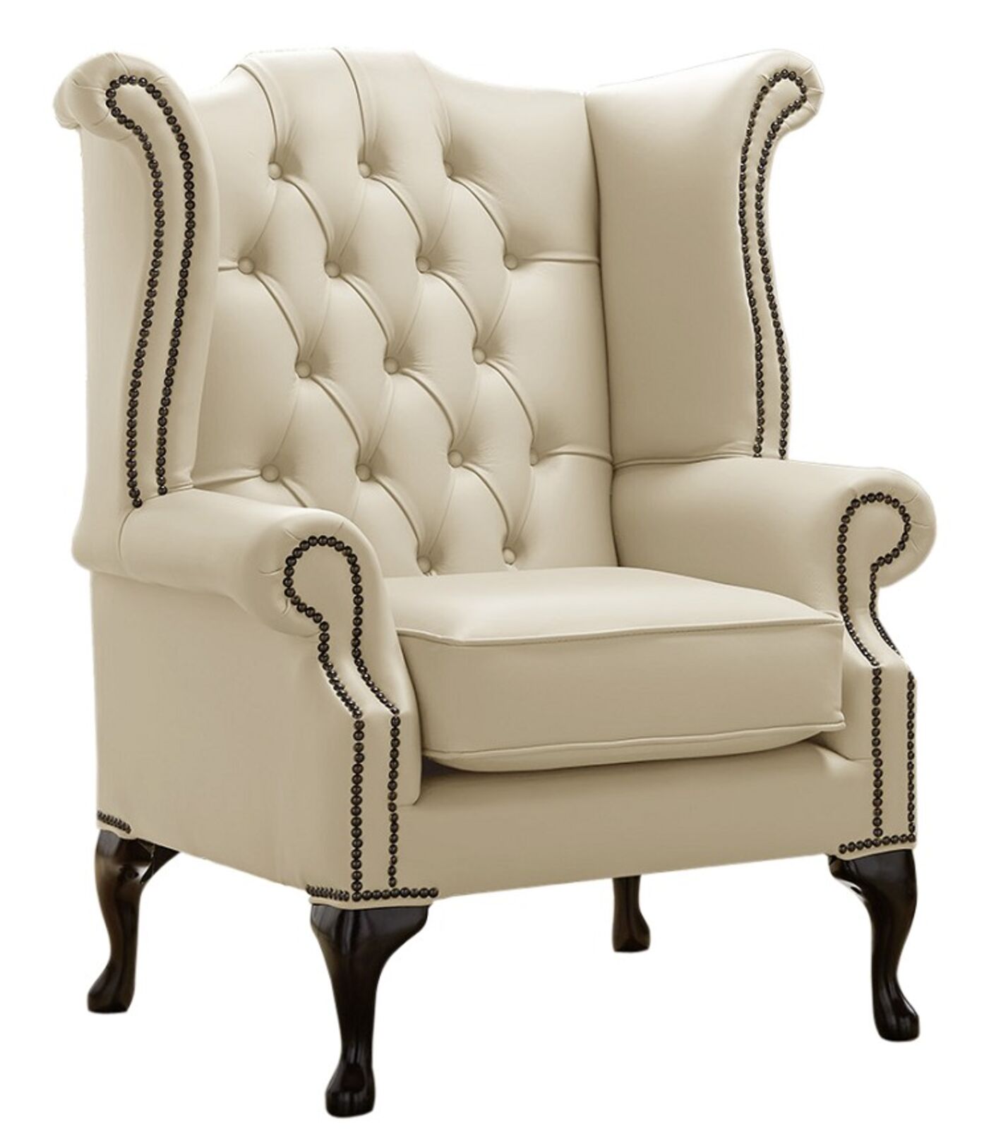 Product photograph of Chesterfield Queen Anne High Back Wing Chair Shelly Panna Leather from Designer Sofas 4U
