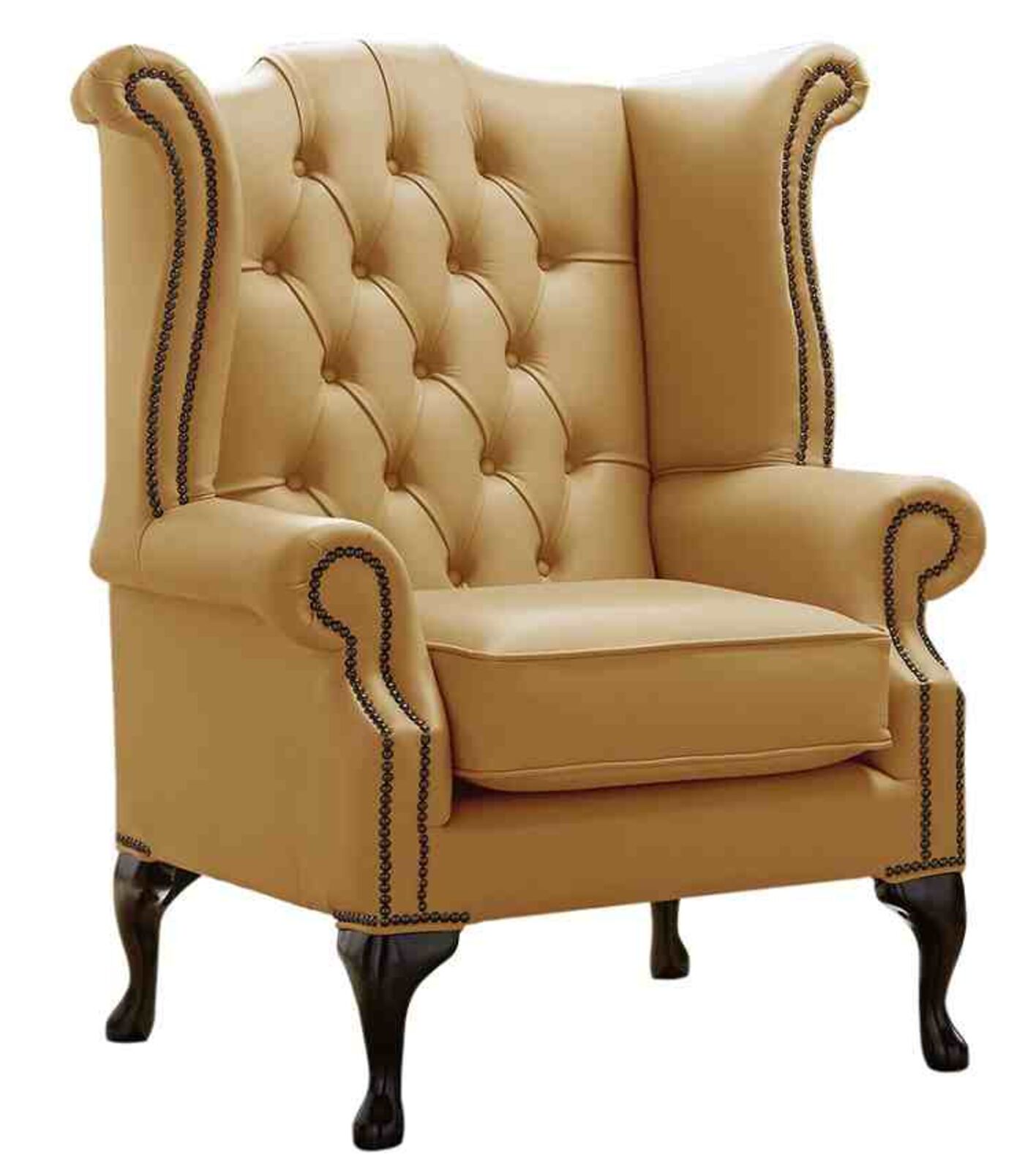 Product photograph of Chesterfield Queen Anne High Back Wing Chair Shelly Parchment Leather from Designer Sofas 4U