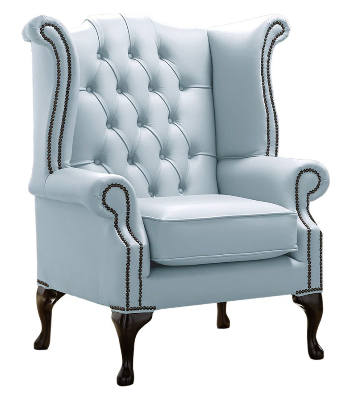 Product photograph of Chesterfield Queen Anne High Back Wing Chair Shelly Parlour Blue Leather from Designer Sofas 4U