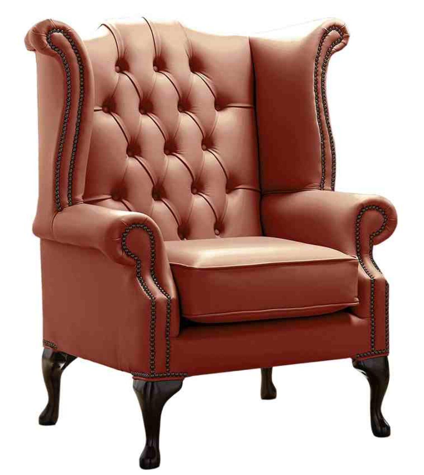 Product photograph of Chesterfield Queen Anne High Back Wing Chair Shelly Spice Leather from Designer Sofas 4U