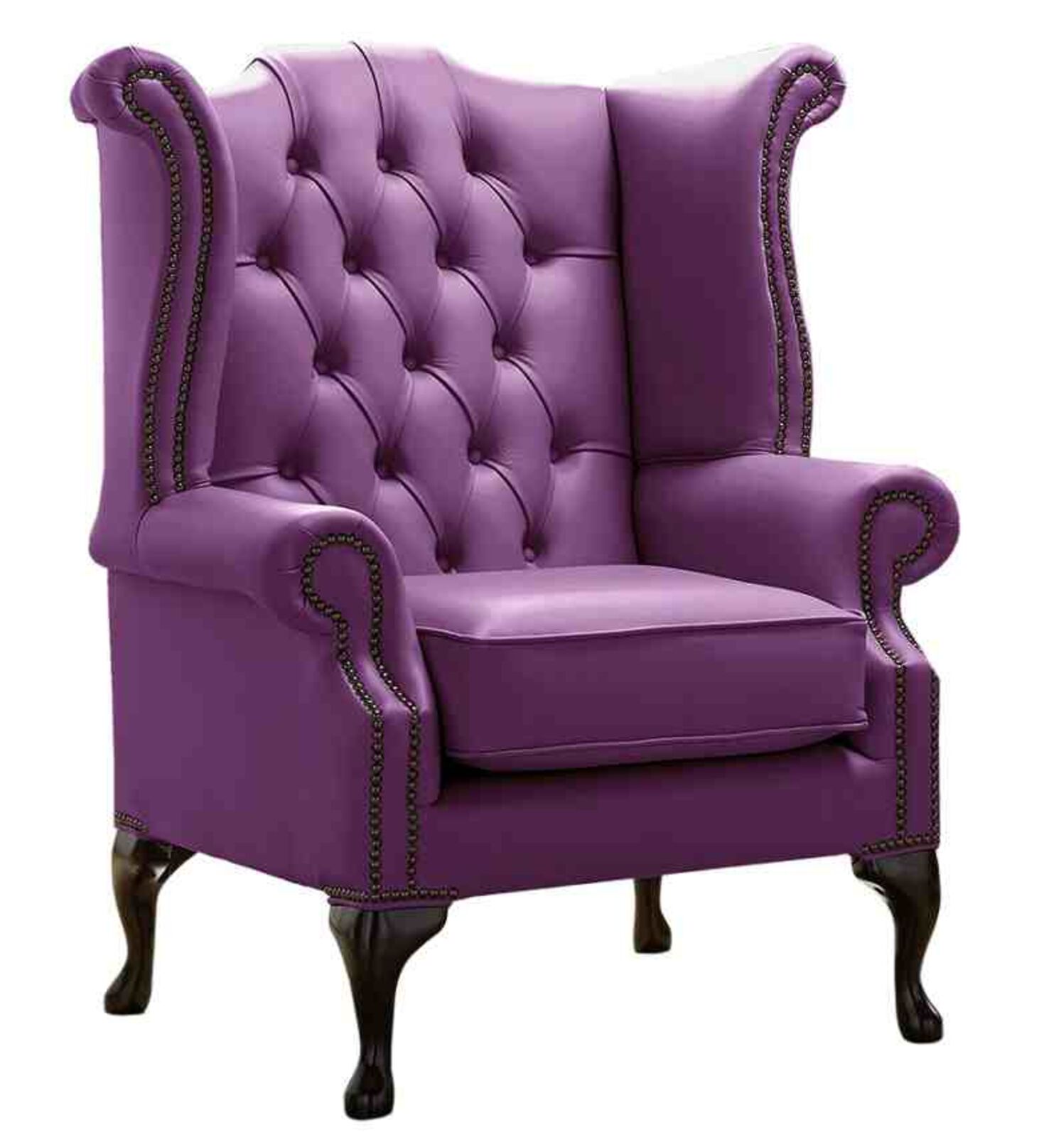 Product photograph of Chesterfield Queen Anne High Back Wing Chair Shelly Wineberry Real Leather from Designer Sofas 4U