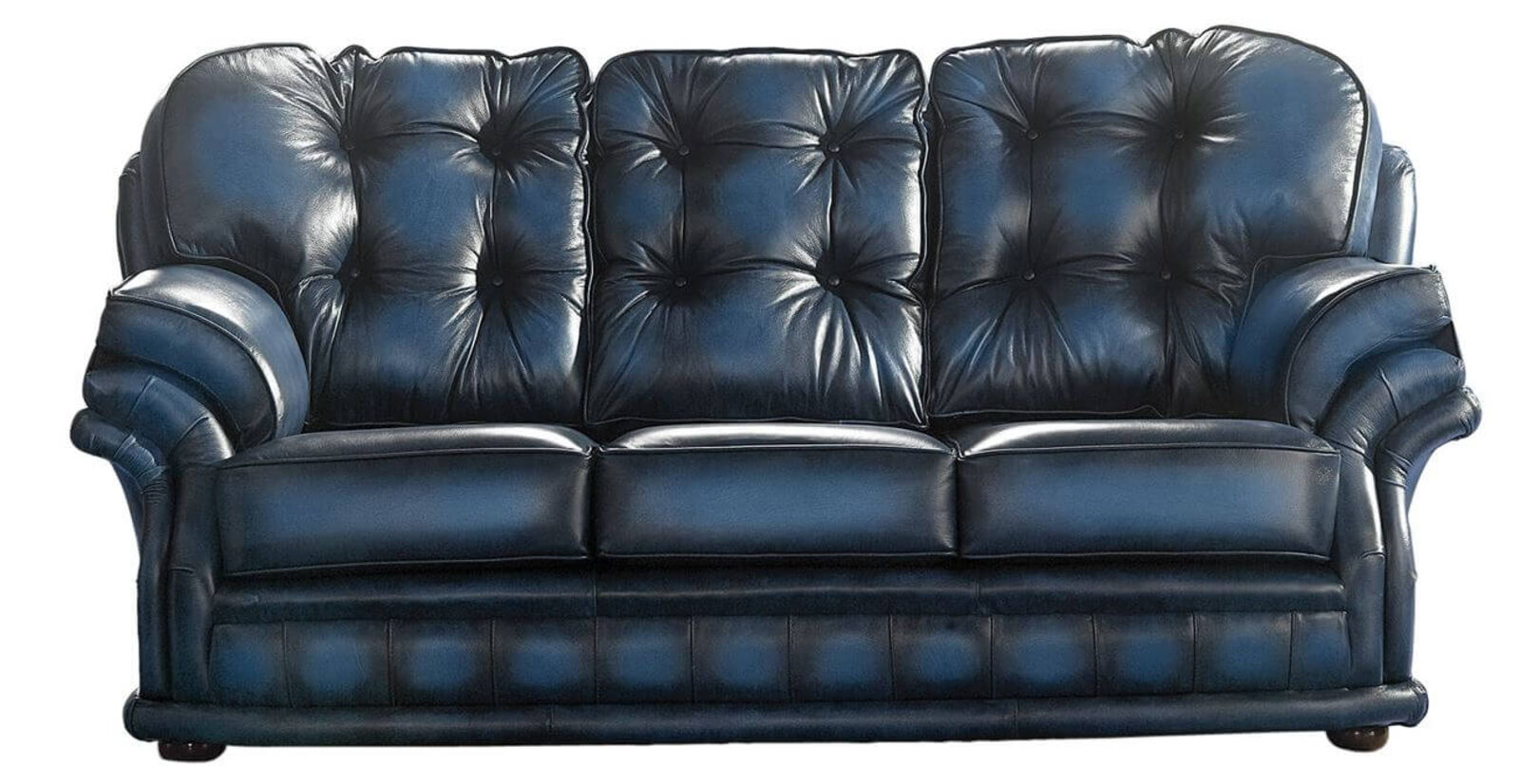 Product photograph of Antique Blue Leather Chesterfield Handmade Knightsbridge 3 Seater Sofa Designersofas4u from Designer Sofas 4U