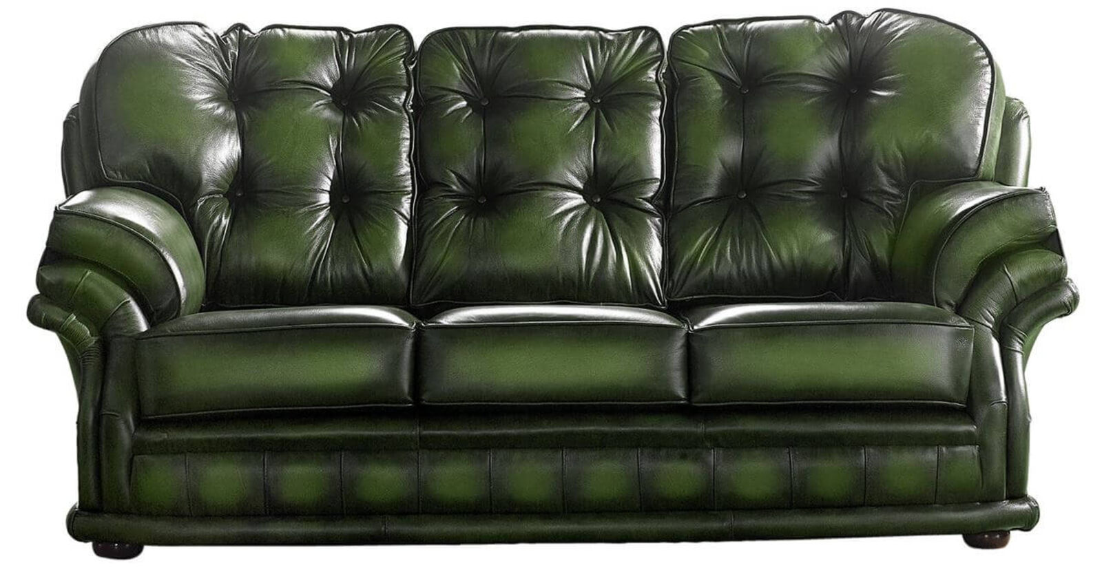 Product photograph of Rub Off Antique Green Leather Chesterfield Handmade Knightsbridge 3 Seater Sofa Designersofas4u from Designer Sofas 4U