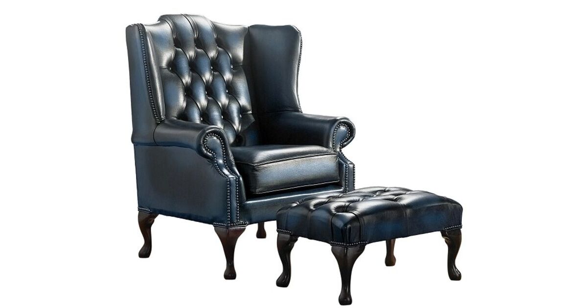 Chesterfield Handmade Mallory Flat Wing Back Armchair Antique Blue ...