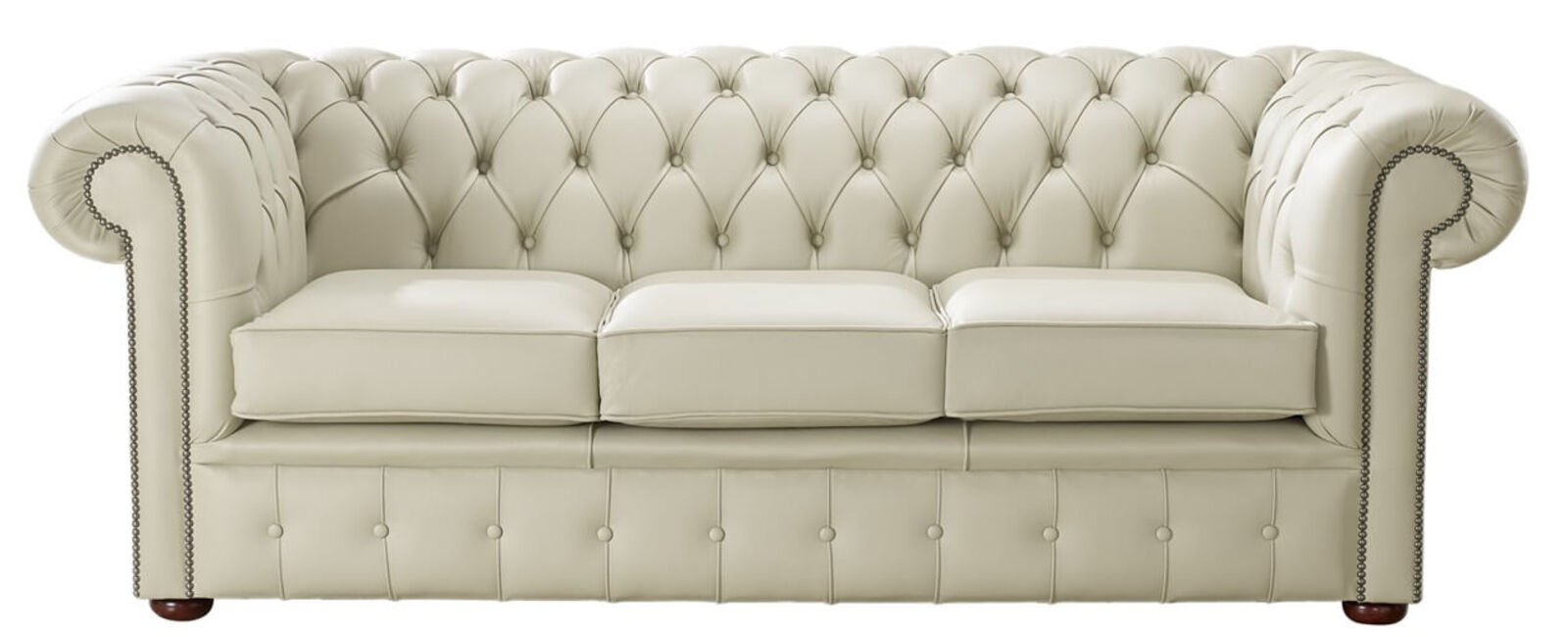 Product photograph of Chesterfield Handmade 3 Seater Sofa Settee Shelly Cream Real Leather from Designer Sofas 4U