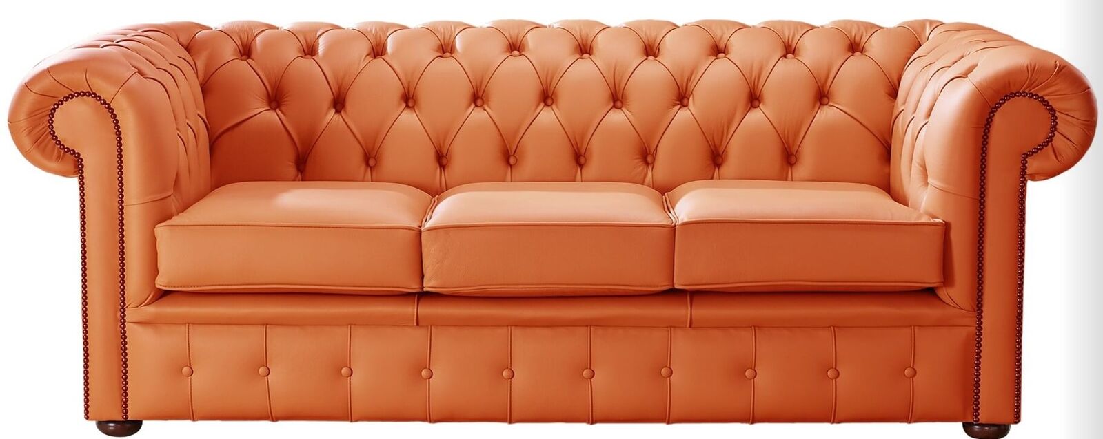 Product photograph of Chesterfield Handmade Leather Shelly Firestone Orange 3 Seater Sofa Settee from Designer Sofas 4U