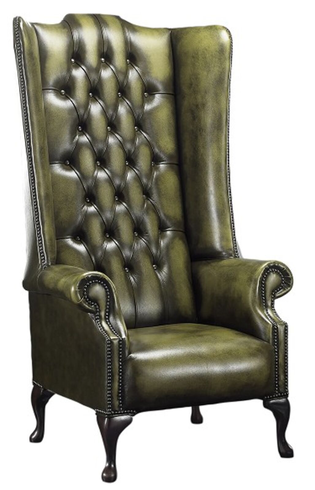 Product photograph of Chesterfield Soho 5ft 1780 S Leather High Back Wing Chair Antique Olive from Designer Sofas 4U