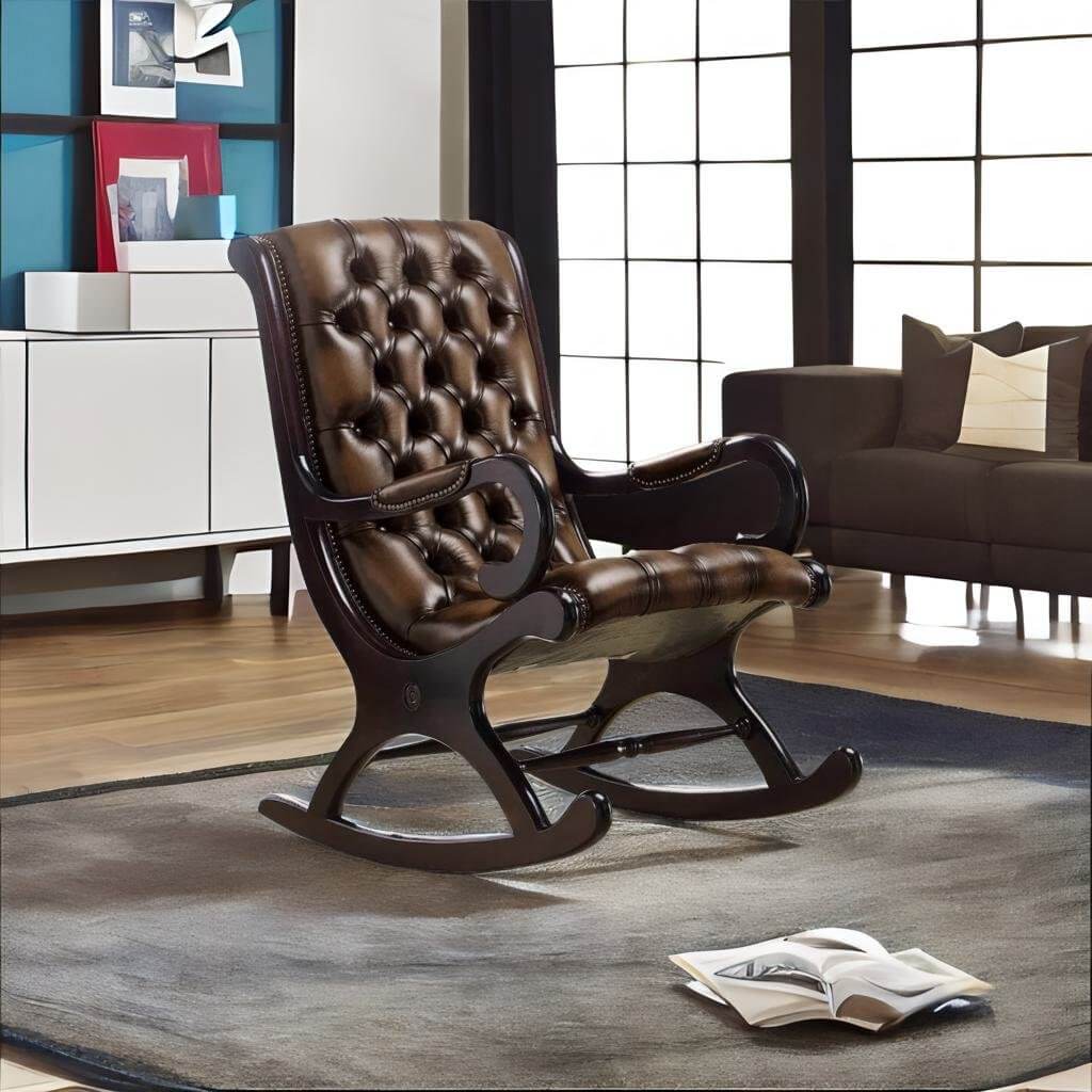 Tan leather hot sale rocking chair