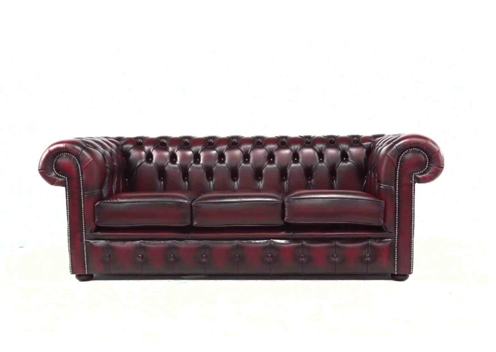 Product photograph of Chesterfield Handmade 3 Seater Sofa Antique Oxblood Red Real Leather from Designer Sofas 4U